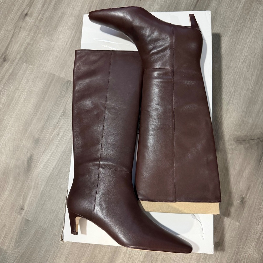 Quince Italian Leather Tall Kitten Heel Boots Espresso Brown Size 6.5 Quiet Lux